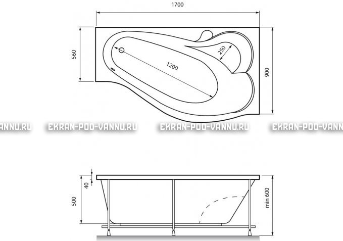 Акриловая ванна Relisan Isabella 170x90x60 – купить по цене 24130 руб. в интернет-магазине в городе Тула картинка 4