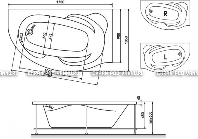 Акриловая ванна Relisan Liliya 175x90 – купить по цене 24570 руб. в интернет-магазине в городе Тула картинка 3