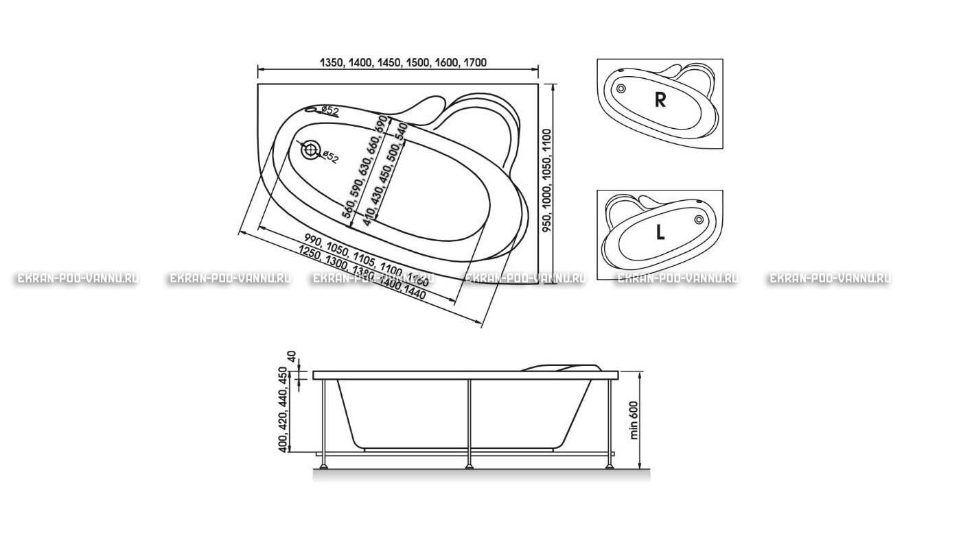 Акриловая ванна Relisan Ariadna 160x105 – купить по цене 24950 руб. в интернет-магазине в городе Тула картинка 10