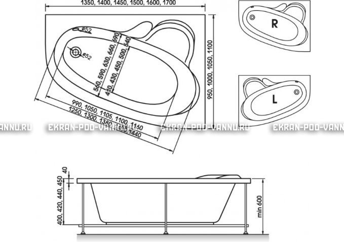 Акриловая ванна Relisan Ariadna 160x105 – купить по цене 24950 руб. в интернет-магазине в городе Тула картинка 3