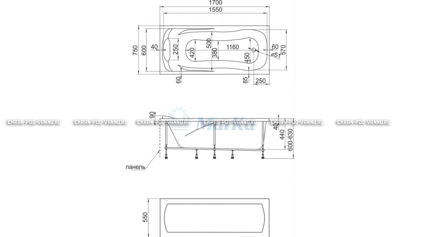 Акриловая ванна 1MarKa Calypso 170x75 – купить по цене 13950 руб. в интернет-магазине в городе Тула картинка 22