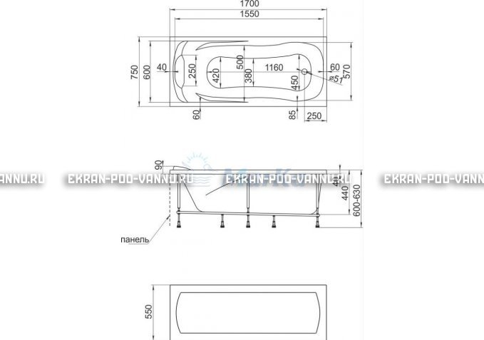 Акриловая ванна 1MarKa Calypso 170x75 – купить по цене 13950 руб. в интернет-магазине в городе Тула картинка 7
