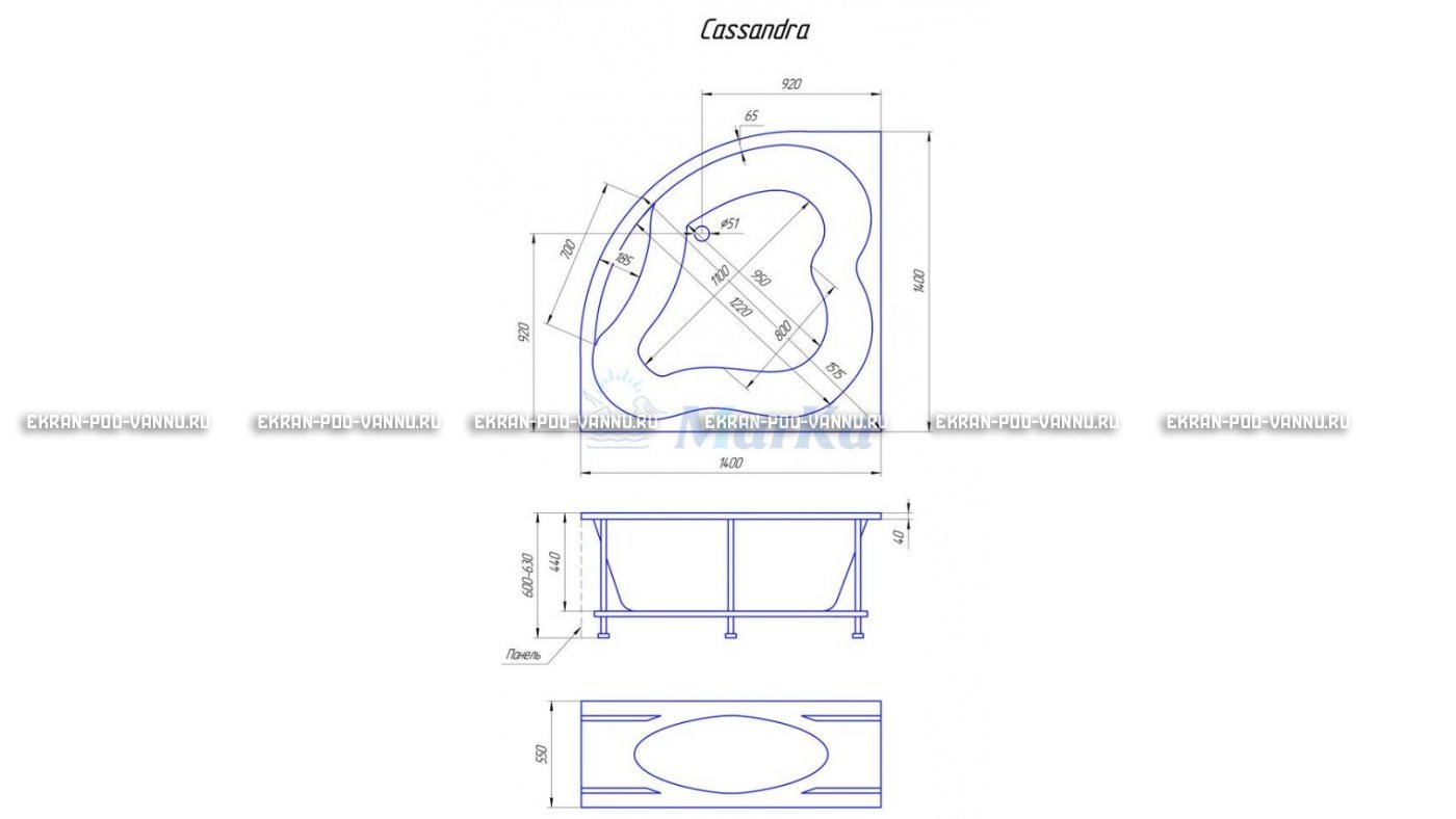 Акриловая ванна 1MarKa Cassandra 140x140 – купить по цене 18620 руб. в интернет-магазине в городе Тула картинка 19