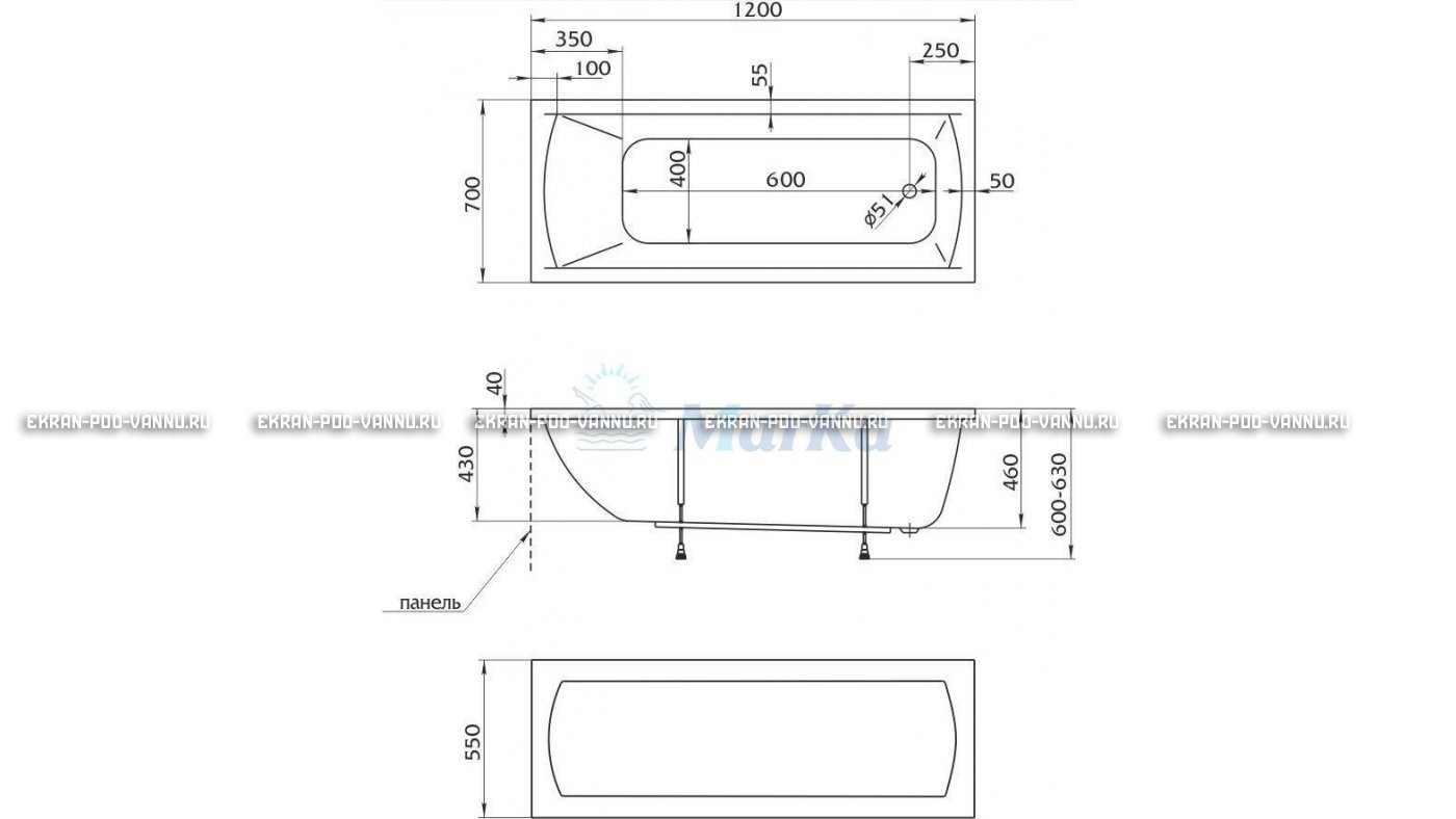 Акриловая ванна 1MarKa Modern 120x70 – купить по цене 7600 руб. в интернет-магазине в городе Тула картинка 13