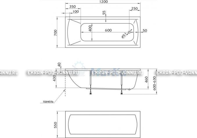 Акриловая ванна 1MarKa Modern 120x70 – купить по цене 7600 руб. в интернет-магазине в городе Тула картинка 4