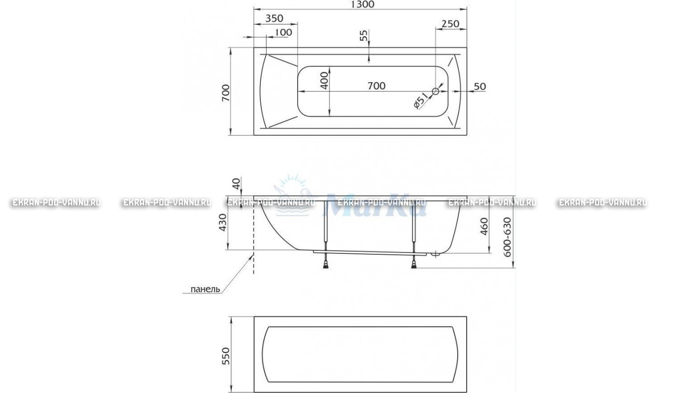 Акриловая ванна 1MarKa Modern 130x70 – купить по цене 8620 руб. в интернет-магазине в городе Тула картинка 16
