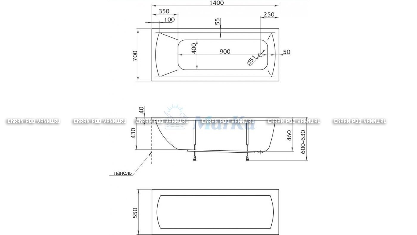 Акриловая ванна 1MarKa Modern 140x70 – купить по цене 8910 руб. в интернет-магазине в городе Тула картинка 16