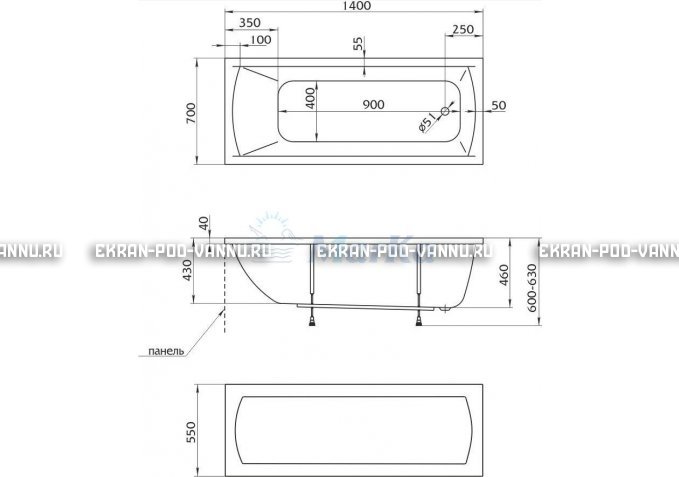 Акриловая ванна 1MarKa Modern 140x70 – купить по цене 8910 руб. в интернет-магазине в городе Тула картинка 5