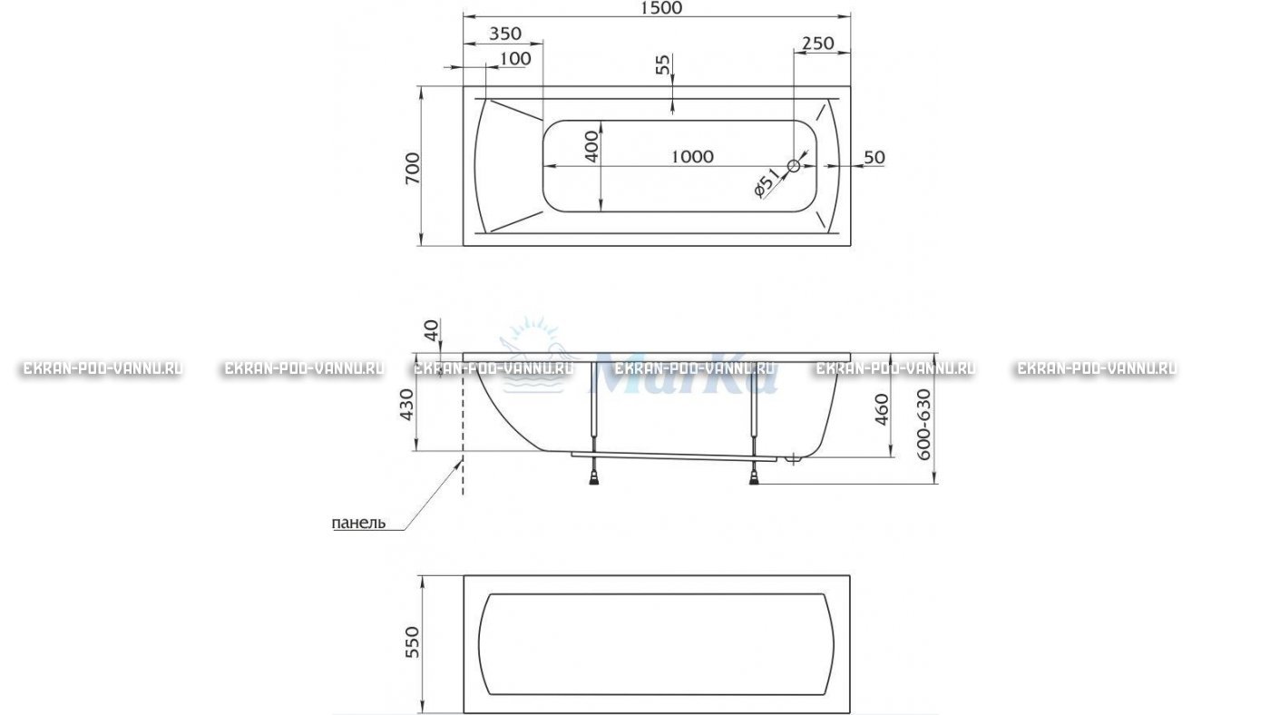 Акриловая ванна 1MarKa Modern 150x70 – купить по цене 9210 руб. в интернет-магазине в городе Тула картинка 13