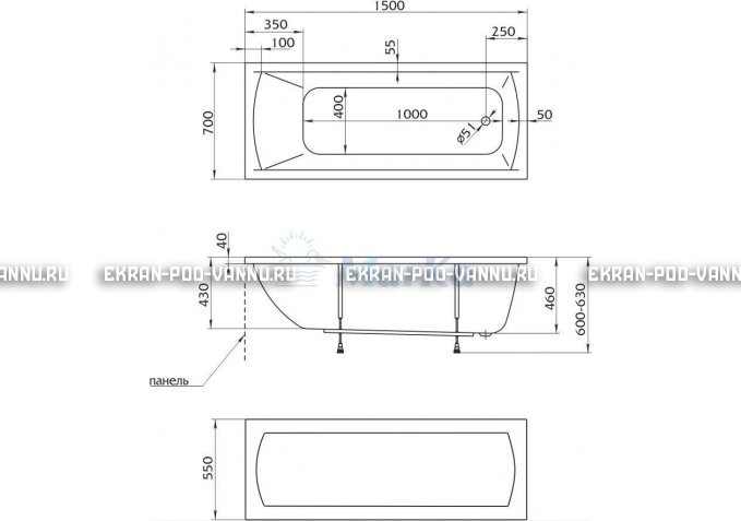 Акриловая ванна 1MarKa Modern 150x70 – купить по цене 9210 руб. в интернет-магазине в городе Тула картинка 4