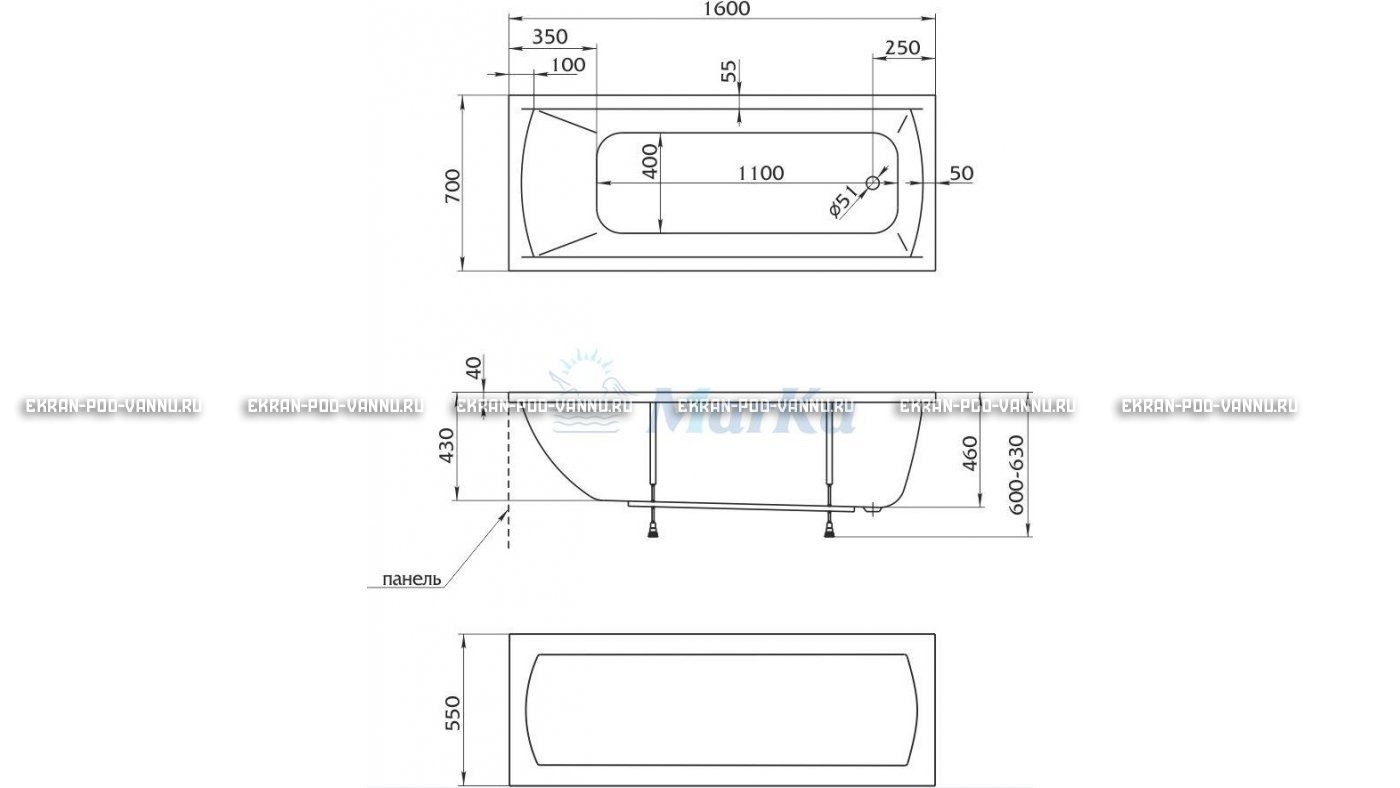 Акриловая ванна 1MarKa Modern 160x70 – купить по цене 9410 руб. в интернет-магазине в городе Тула картинка 16