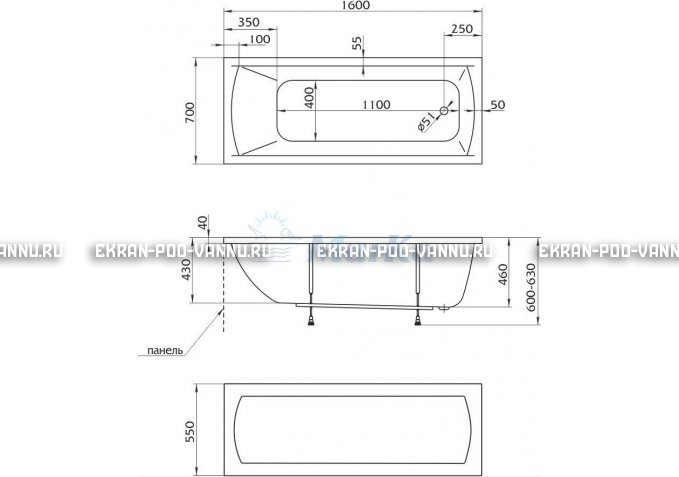 Акриловая ванна 1MarKa Modern 160x70 – купить по цене 9410 руб. в интернет-магазине в городе Тула картинка 5