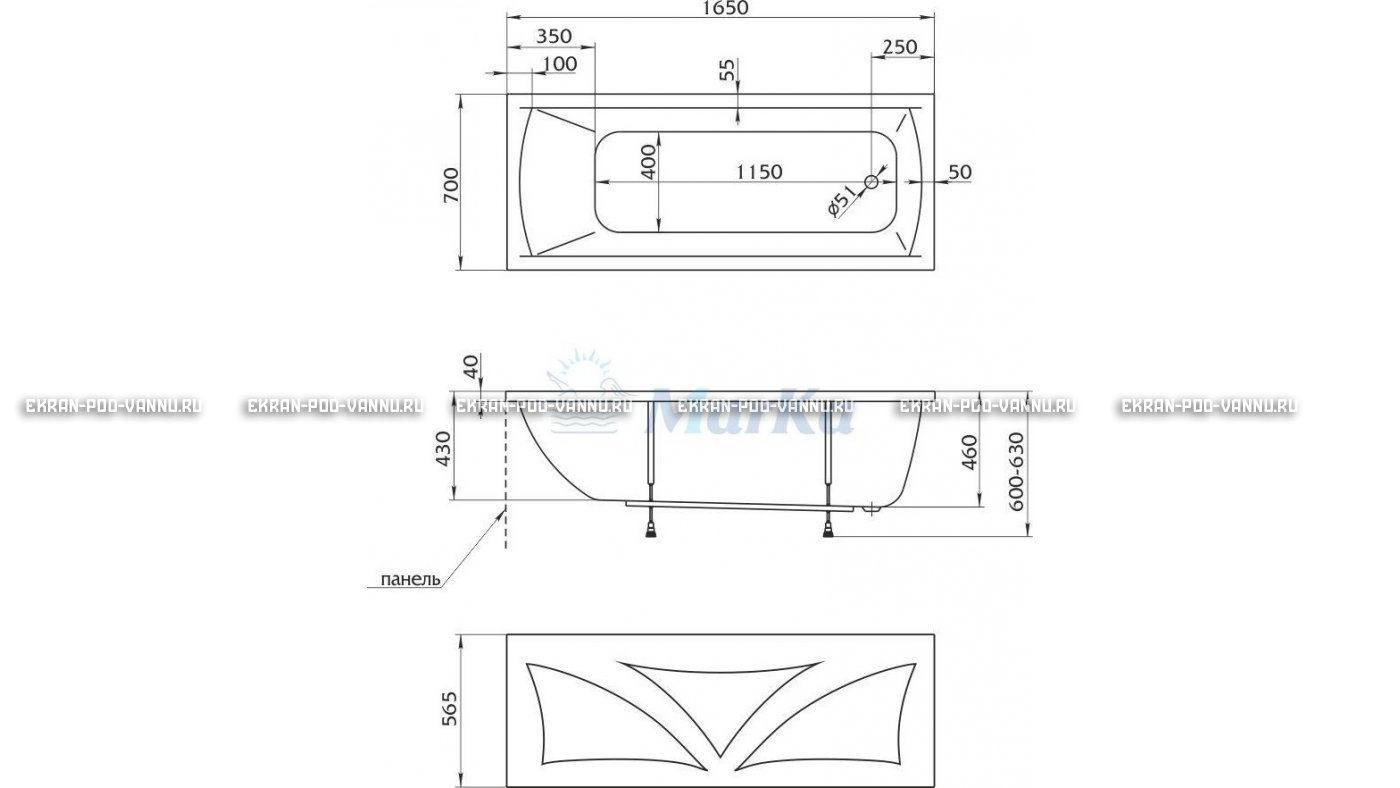 Акриловая ванна 1MarKa Modern 165x70 – купить по цене 9810 руб. в интернет-магазине в городе Тула картинка 16
