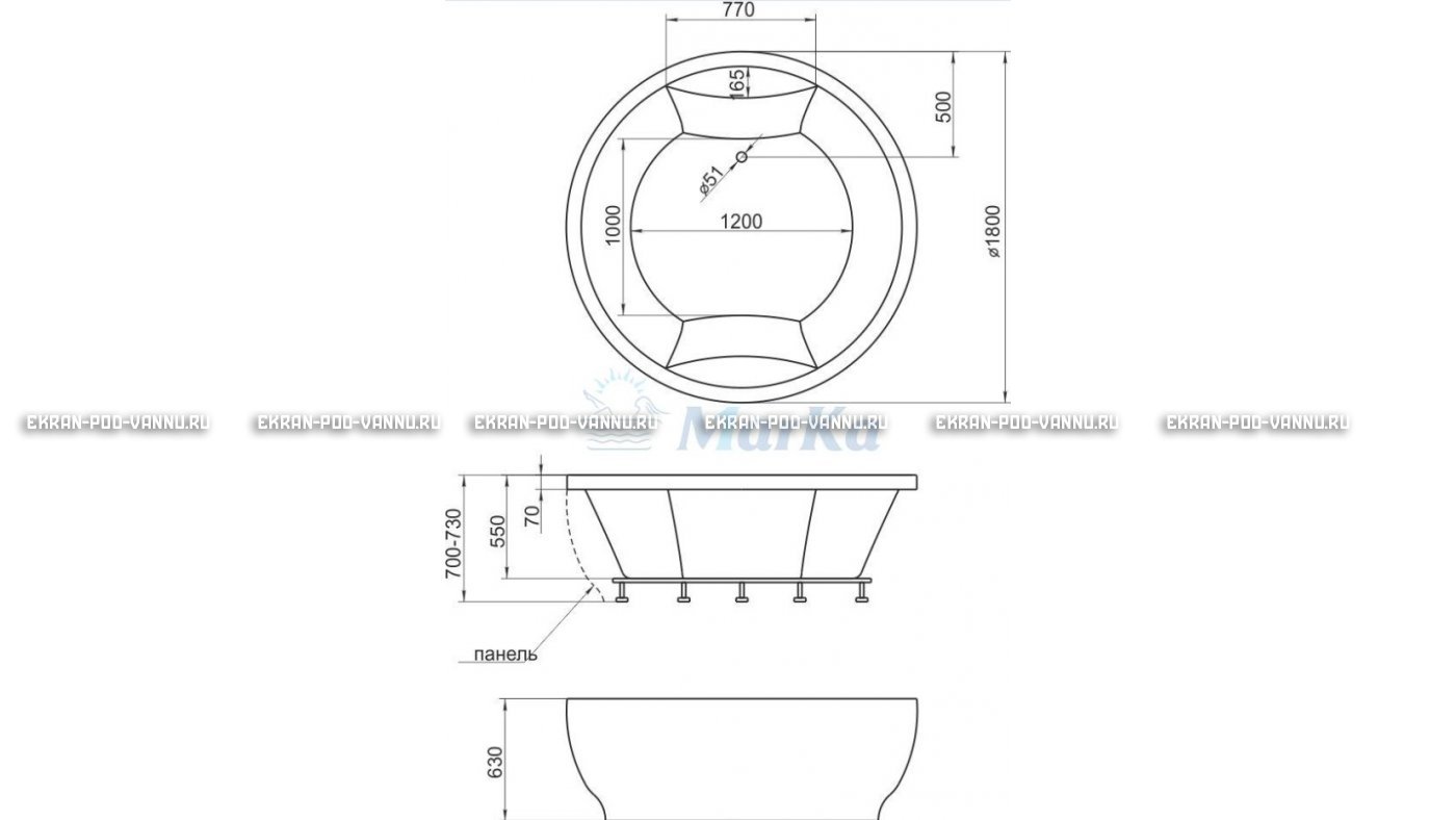 Акриловая ванна 1MarKa Omega 180x180  – купить по цене 42450 руб. в интернет-магазине в городе Тула картинка 13