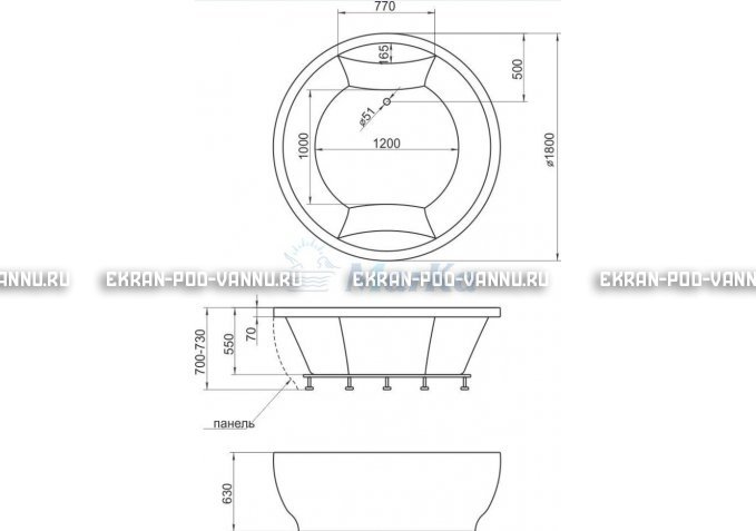Акриловая ванна 1MarKa Omega 180x180  – купить по цене 42450 руб. в интернет-магазине в городе Тула картинка 4
