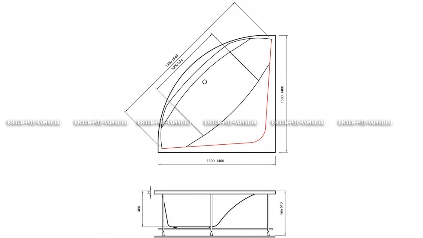 Акриловая ванна Vayer Boomerang 150x150 – купить по цене 59550 руб. в интернет-магазине в городе Тула картинка 15