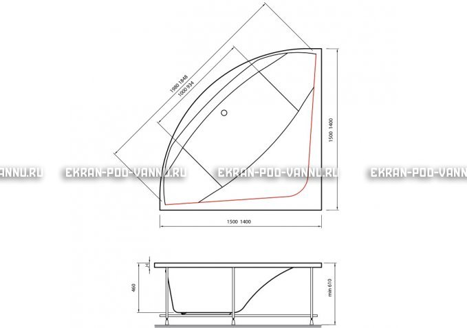 Акриловая ванна Vayer Boomerang 150x150 – купить по цене 59550 руб. в интернет-магазине в городе Тула картинка 4
