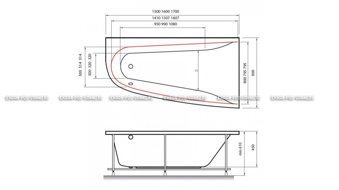 Акриловая ванна Vayer Boomerang 170x90 – купить по цене 47600 руб. в интернет-магазине в городе Тула картинка 10
