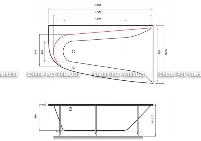 Акриловая ванна Vayer Boomerang 180x100 – купить по цене 53030 руб. в интернет-магазине в городе Тула картинка 2