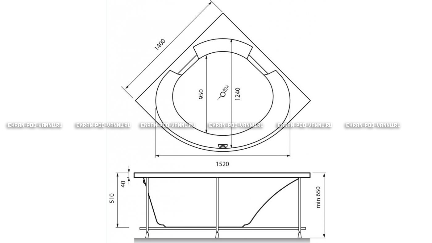 Акриловая ванна Vayer Boomerang 150x150 – купить по цене 59550 руб. в интернет-магазине в городе Тула картинка 16