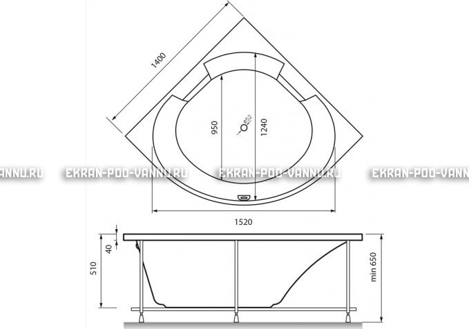 Акриловая ванна Vayer Boomerang 150x150 – купить по цене 59550 руб. в интернет-магазине в городе Тула картинка 5