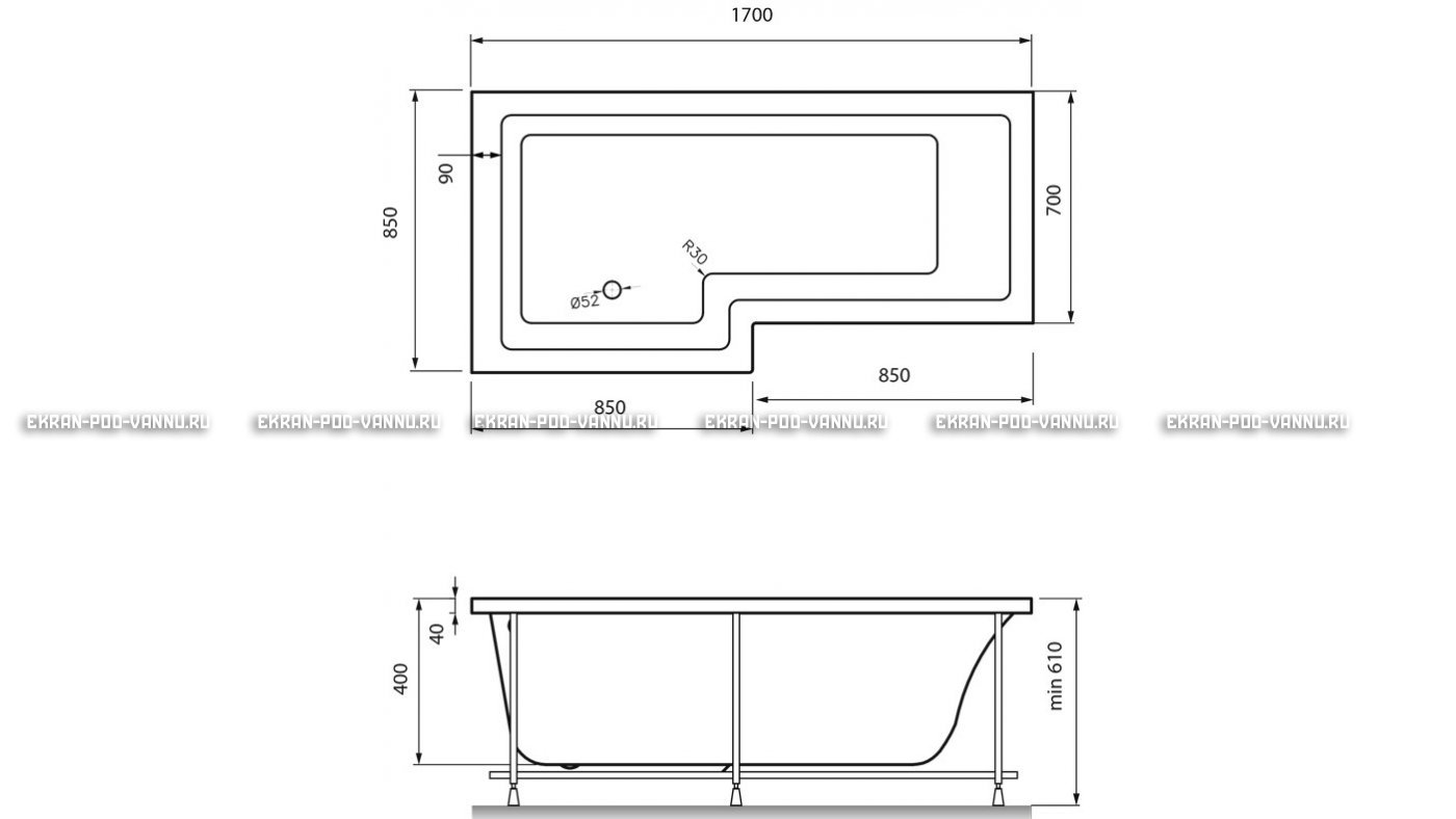 Акриловая ванна Vayer Options 170х70/85 – купить по цене 24110 руб. в интернет-магазине в городе Тула картинка 13