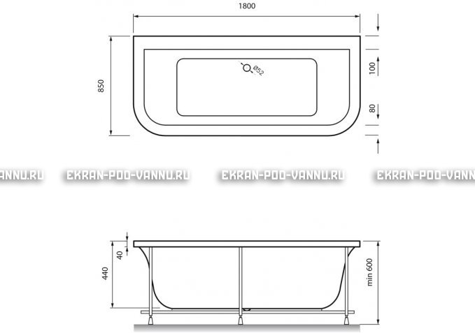 Акриловая ванна Vayer Options BTW 180x85 – купить по цене 25880 руб. в интернет-магазине в городе Тула картинка 4