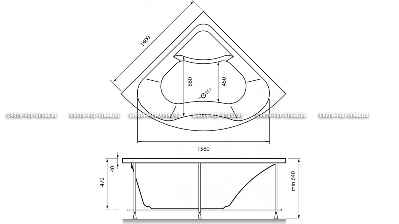 Акриловая ванна Vayer Persefona 140x140 – купить по цене 25230 руб. в интернет-магазине в городе Тула картинка 15