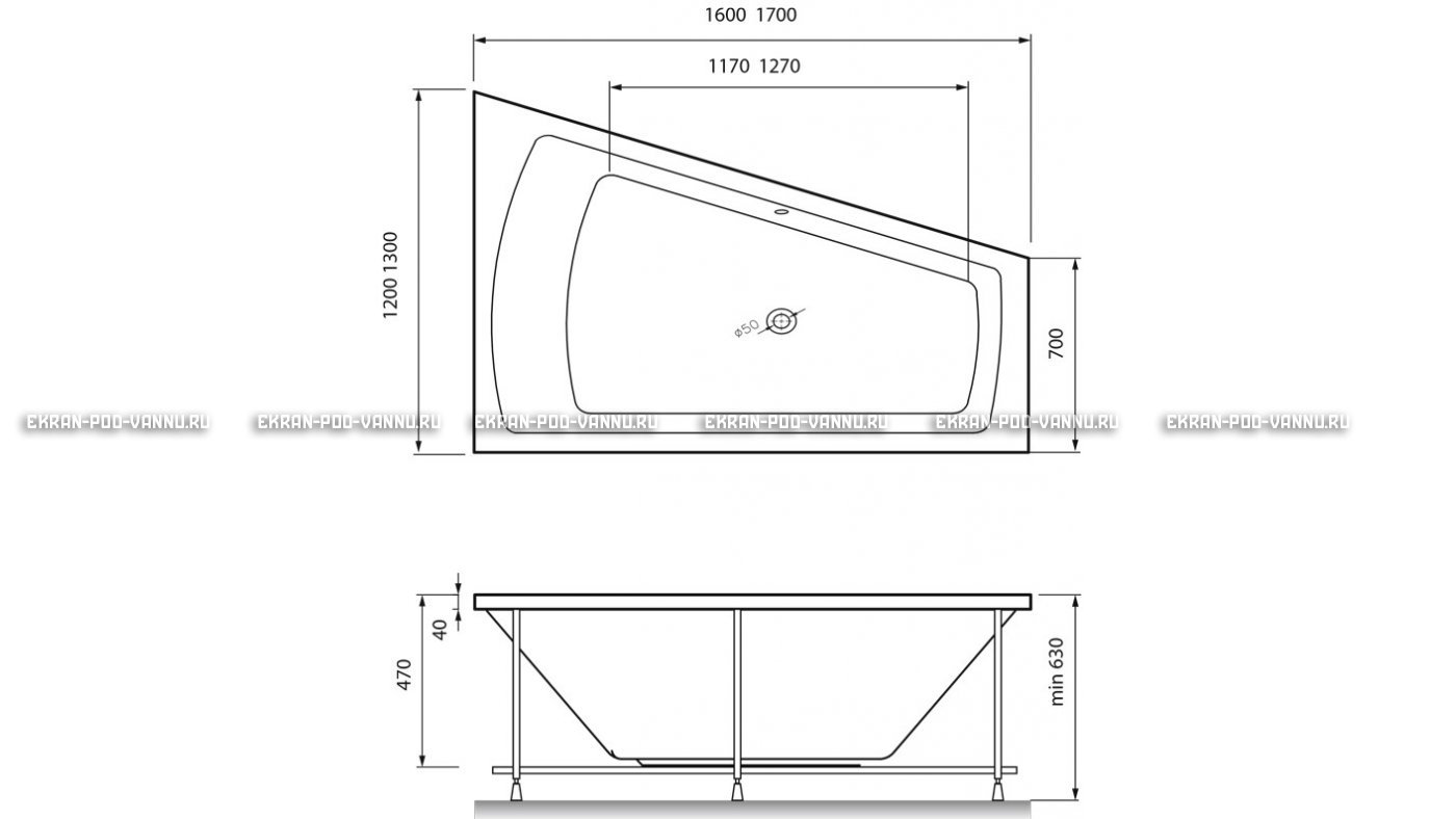 Акриловая ванна Vayer Trinitiy 170x130 – купить по цене 32590 руб. в интернет-магазине в городе Тула картинка 13