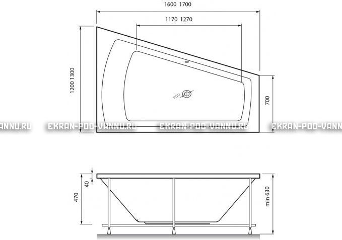 Акриловая ванна Vayer Trinitiy 170x130 – купить по цене 32590 руб. в интернет-магазине в городе Тула картинка 4